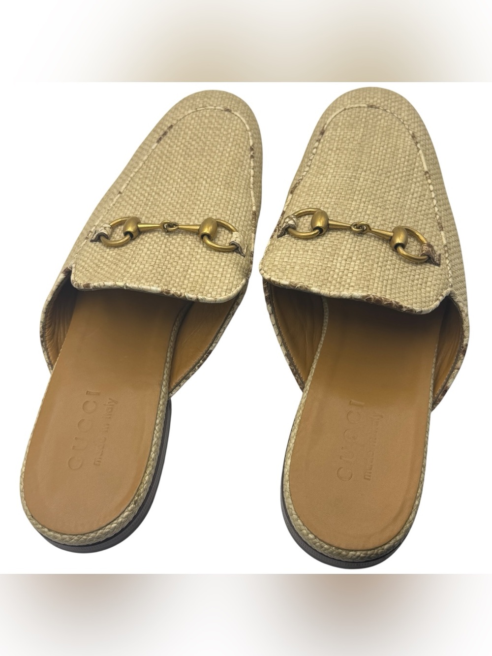 Gucci Princetown Raffia Python Snakeskin Horsebit Mules W Size 9.5-10 M 7.5-8